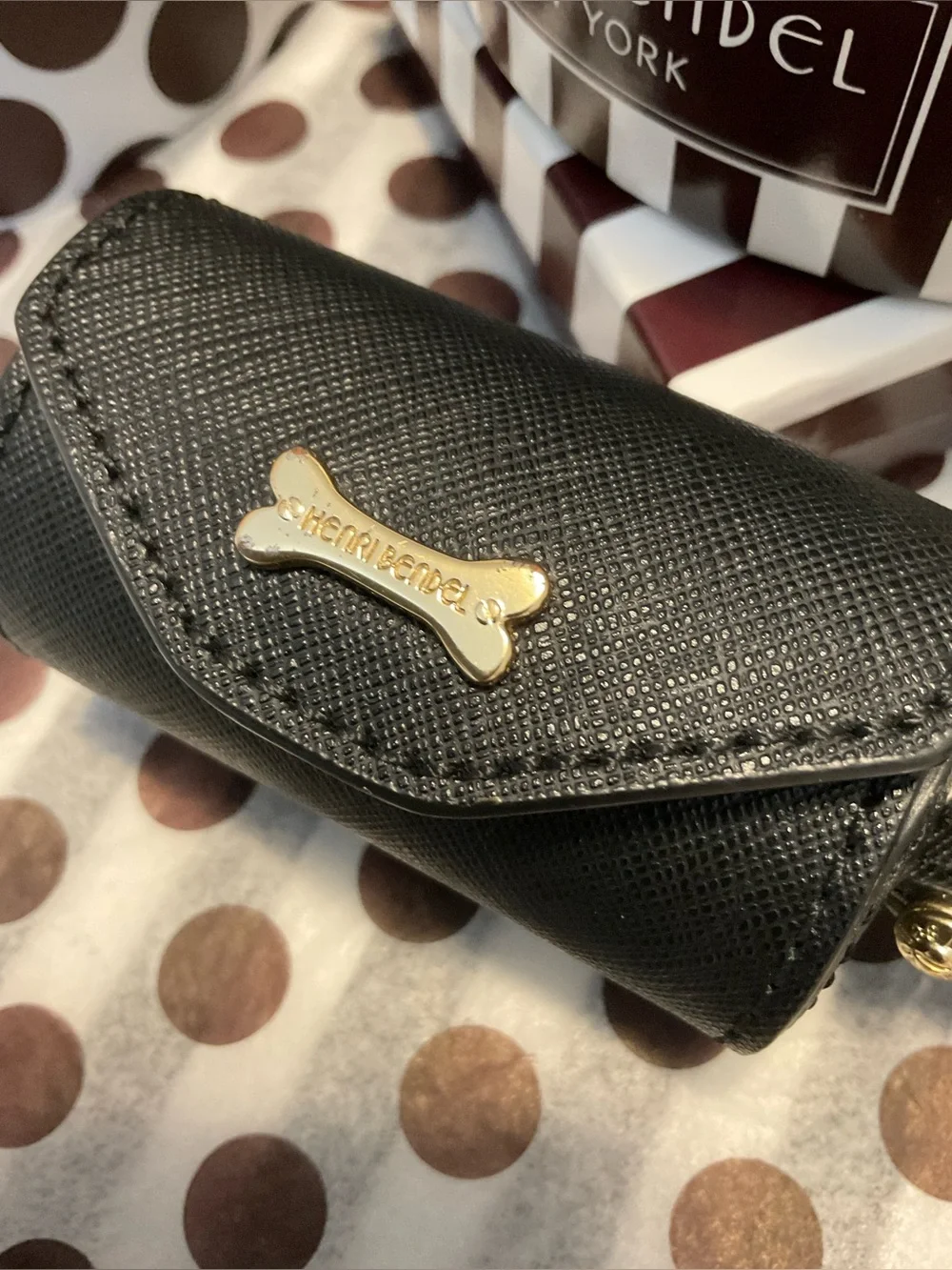 Henri Bendel Black Saffiano Leather Dog Waste Bag Holder
